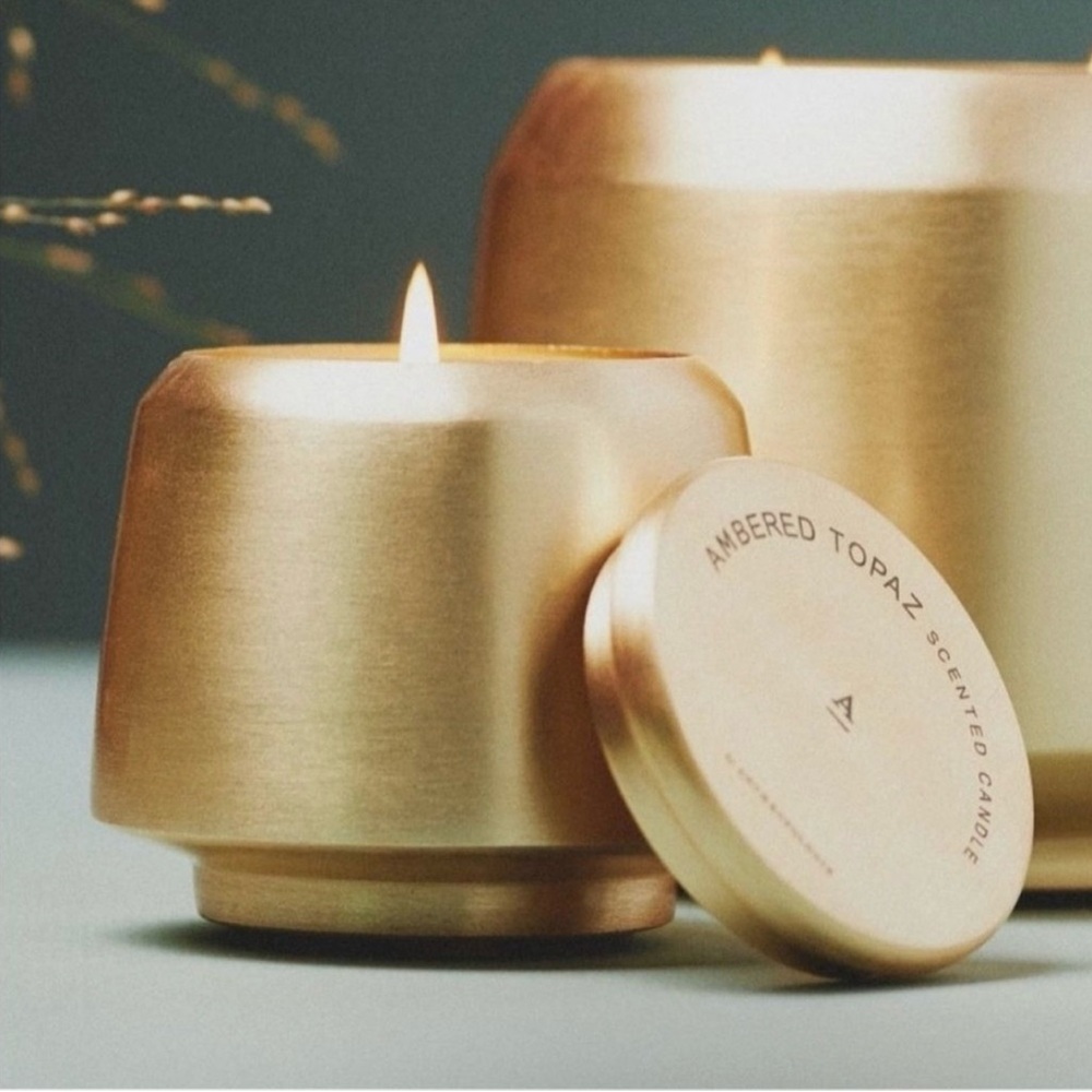 NWT Anthropologie The Gather Candle Ambered Topaz Mini 5.82 oz Gold